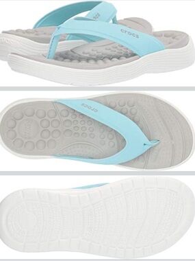 CROCS Reviva Women’s Light Blue and Gray Thong Sandals size 10